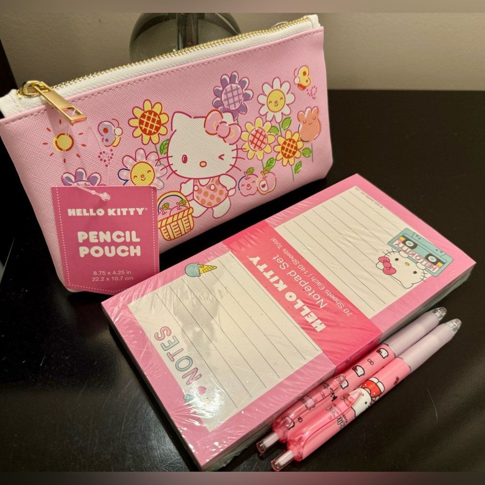 Hello Kitty Stationery Set Zipper Pencil Pouch 2 Notepads 2 Pens by Sanrio